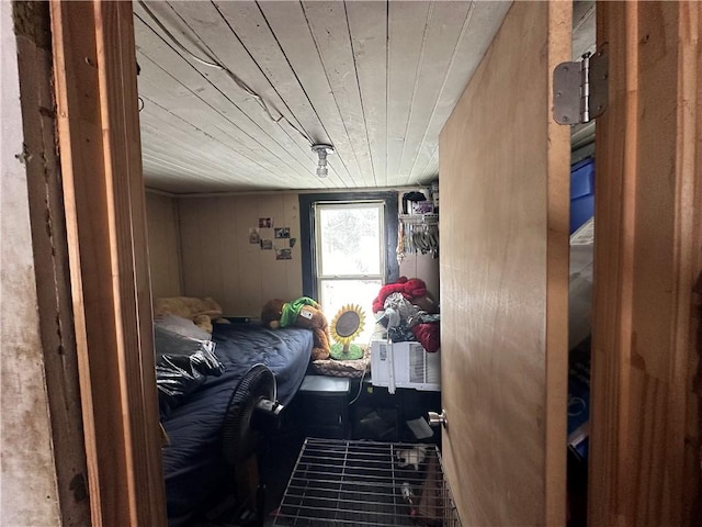 bedroom with wood ceiling