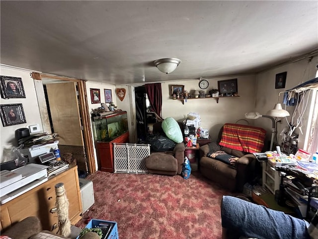 living area featuring carpet