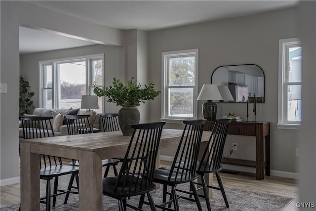 dining room with baseboards and wood finished floors