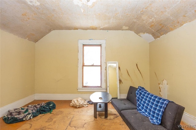 bonus room with lofted ceiling and baseboards