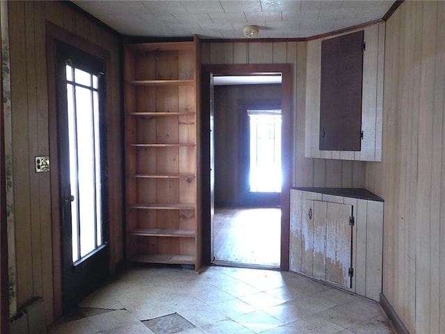 interior space featuring wood walls