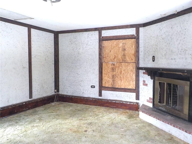 interior space featuring a brick fireplace