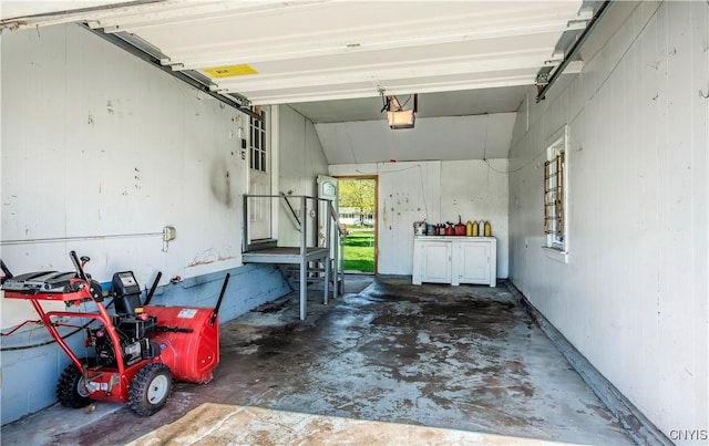 garage with a garage door opener