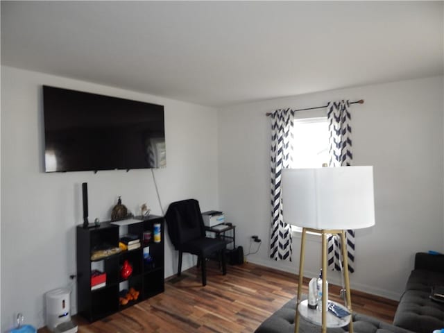 living area with dark wood-style floors