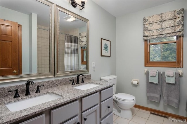 bathroom featuring visible vents, a sink, toilet, and tile patterned floors