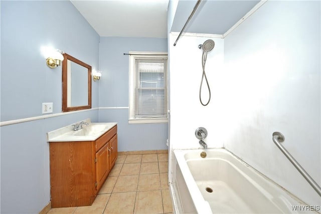 full bathroom with tile patterned flooring, shower / bathing tub combination, and vanity