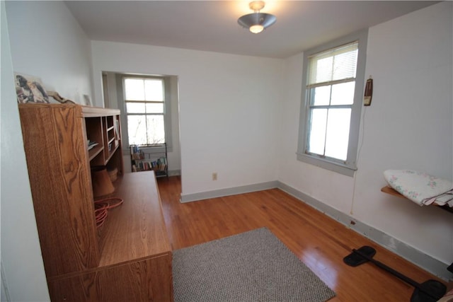 interior space featuring wood finished floors and baseboards