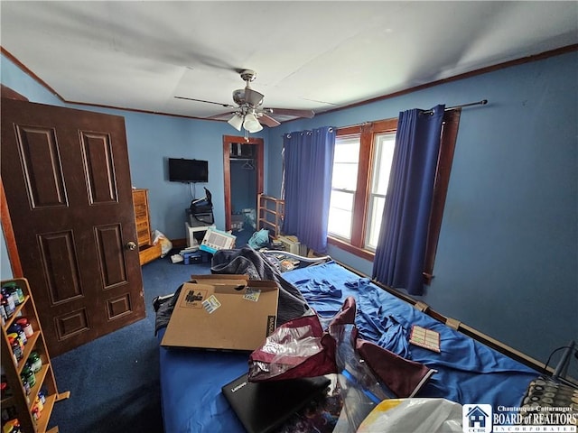 bedroom with carpet and ceiling fan