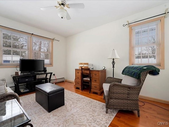 office featuring plenty of natural light, baseboards, and wood finished floors