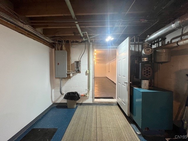 unfinished basement with electric panel