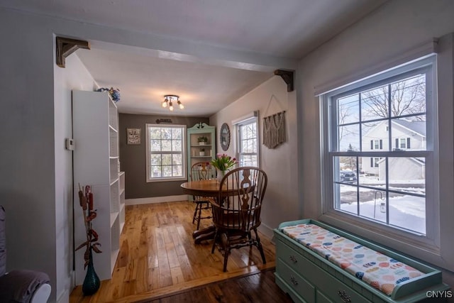 dining room with baseboards and hardwood / wood-style floors