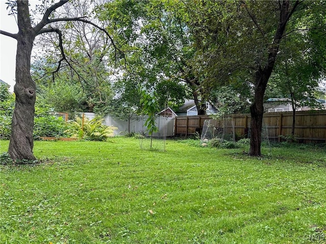 view of yard with a fenced backyard