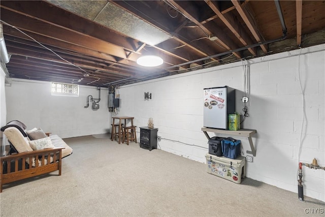 basement featuring carpet floors