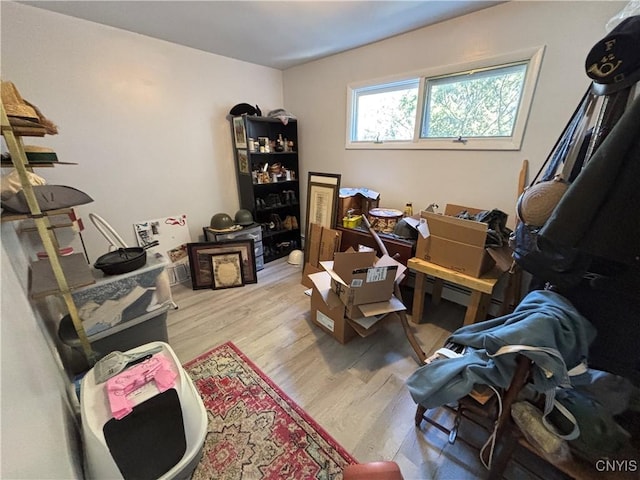 home office with wood finished floors