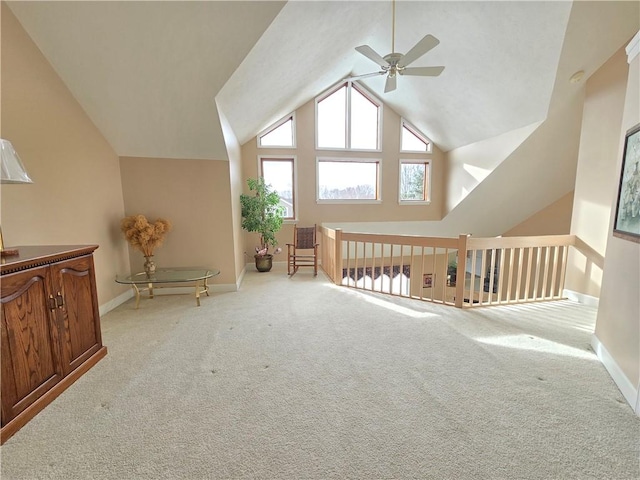 1005 Hillsboro Cove Cir, Webster, NY 14580 - additional living space with carpet, vaulted ceiling, baseboards, and a ceiling fan