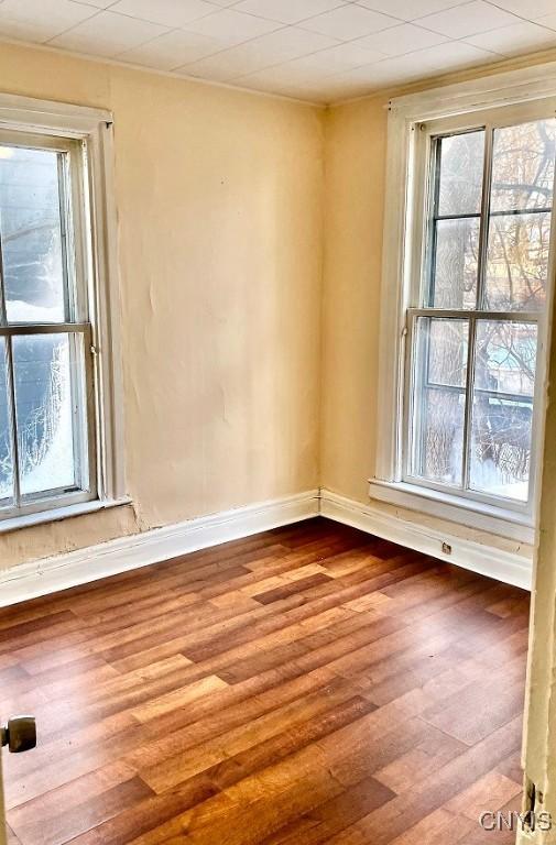 unfurnished room featuring baseboards and wood finished floors