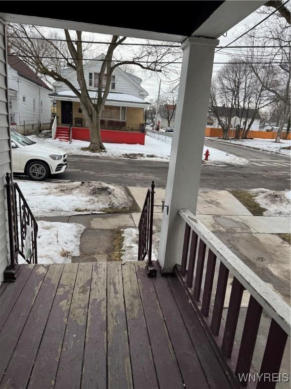 view of snow covered deck