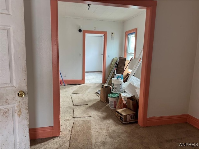 corridor with carpet and baseboards