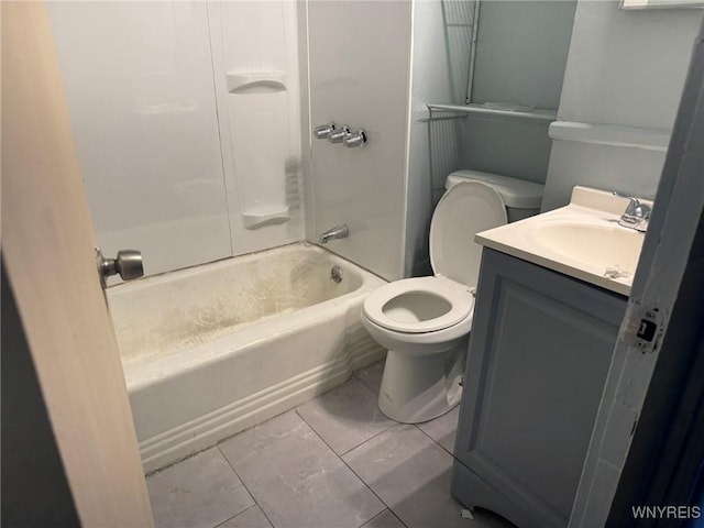 bathroom featuring shower / bath combination, vanity, and toilet