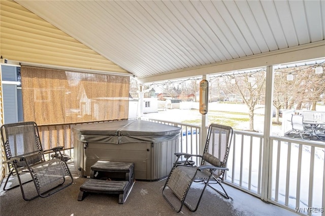 view of patio with a hot tub