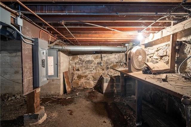 unfinished basement with electric panel