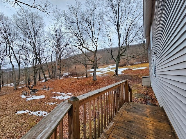 view of snow covered deck