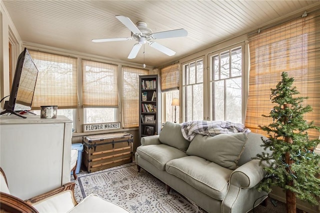 interior space featuring ceiling fan