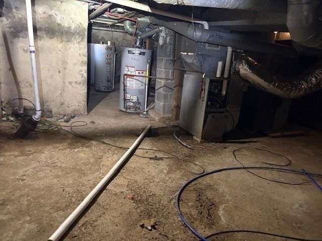 basement featuring water heater