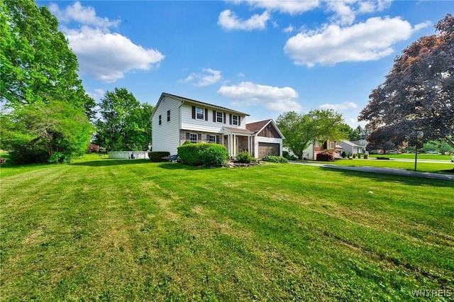 colonial-style house with a front lawn and an attached garage