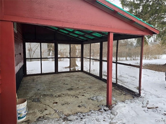 view of snow covered patio