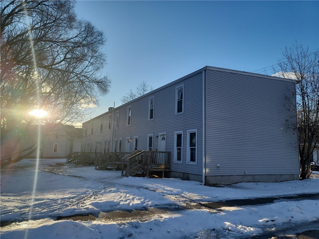 view of snow covered property