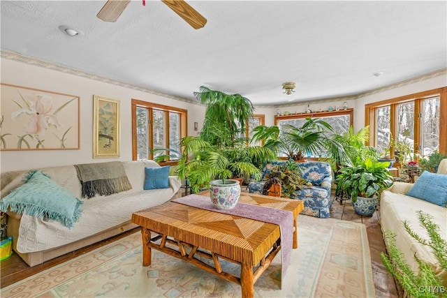 sunroom with a ceiling fan