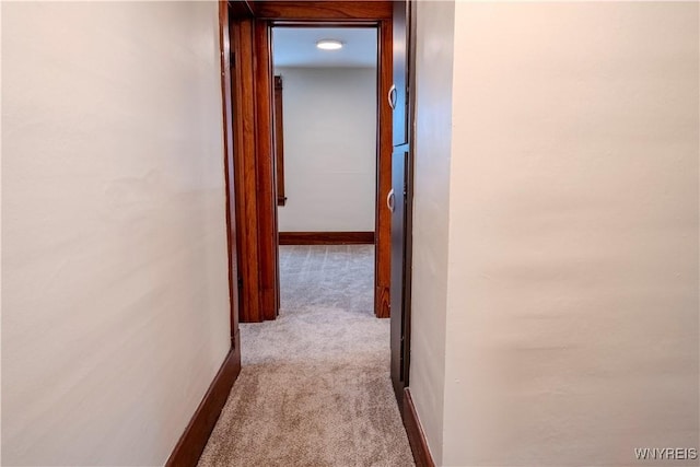 corridor featuring carpet flooring and baseboards