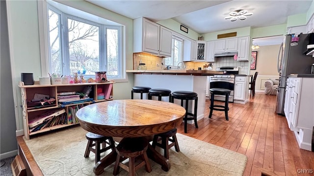 dining room featuring baseboards and light wood finished floors