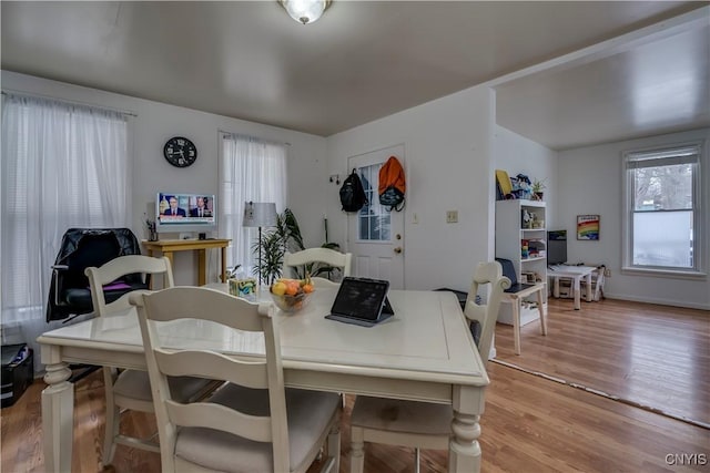 dining area featuring light wood finished floors