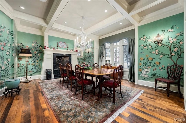 3789 State Route 12, Kirkland, NY 13323 - dining room with hardwood / wood-style floors, coffered ceiling, beam ceiling, and baseboards