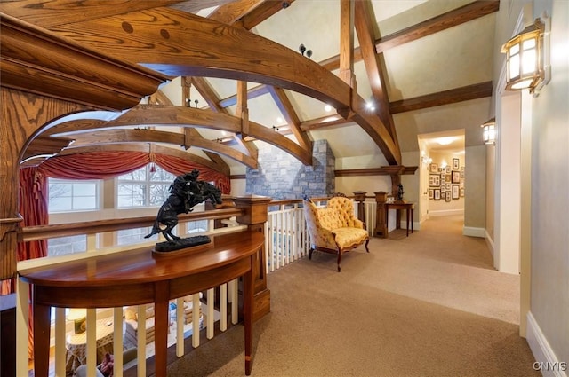 3789 State Route 12, Kirkland, NY 13323 - unfurnished room with lofted ceiling with beams, carpet, and baseboards