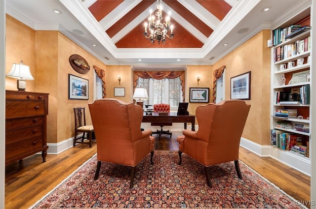 3789 State Route 12, Kirkland, NY 13323 - sitting room featuring wood finished floors, crown molding, and an inviting chandelier