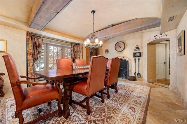 3789 State Route 12, Kirkland, NY 13323 - dining room with arched walkways, a chandelier, visible vents, and baseboards