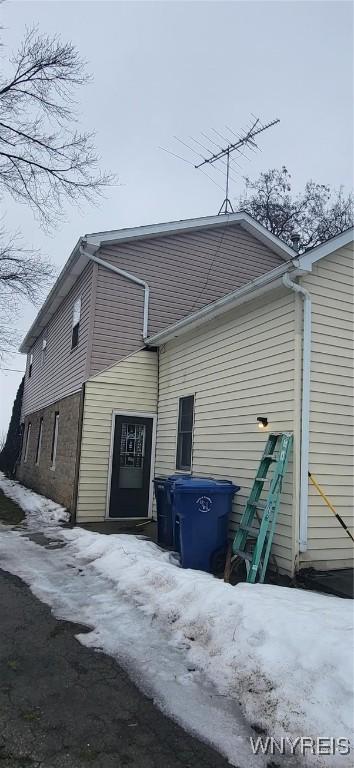 view of snow covered exterior