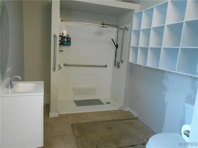 full bath featuring toilet, visible vents, a shower, and tile patterned floors