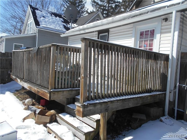 view of snow covered deck