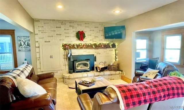 living room featuring recessed lighting