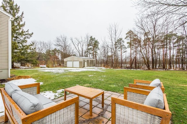 view of yard featuring a patio area and an outdoor structure