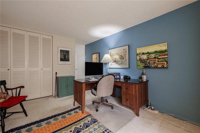 home office with light colored carpet