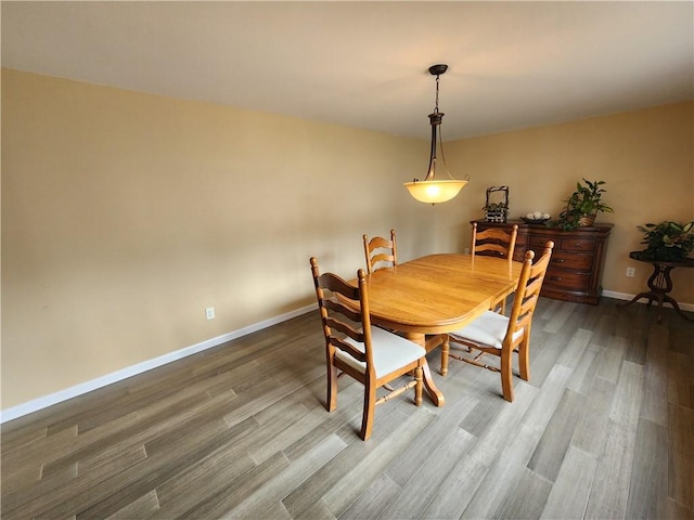 dining area with wood finished floors and baseboards