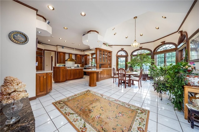 interior space featuring light tile patterned floors and recessed lighting