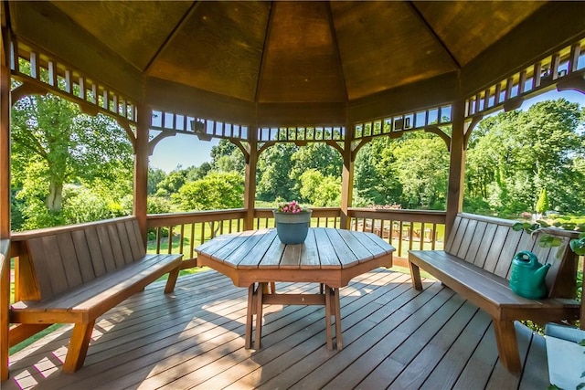 wooden deck featuring a gazebo