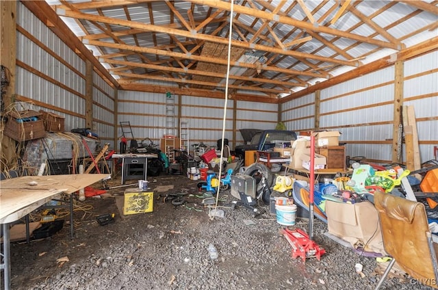 garage with metal wall