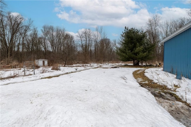 view of yard layered in snow